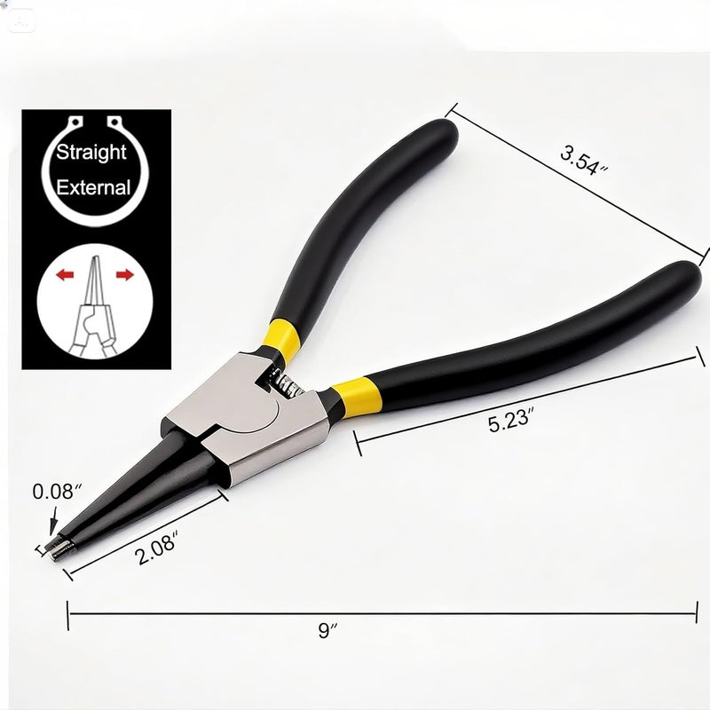 BJDSI Straight External Snap Ring Pliers 9 inch,Internal Spring,Anti-Rust,Head Size:0.08". - Image 2